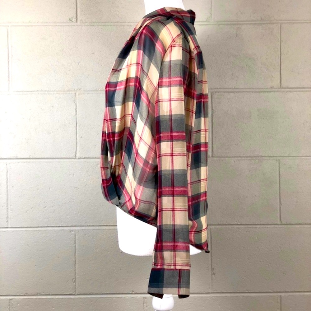 SOPHIE RUE Plaid Sheer Long Sleeve Faux Wrap Preppy Classic Casual Blouse XS - Picture 4 of 7